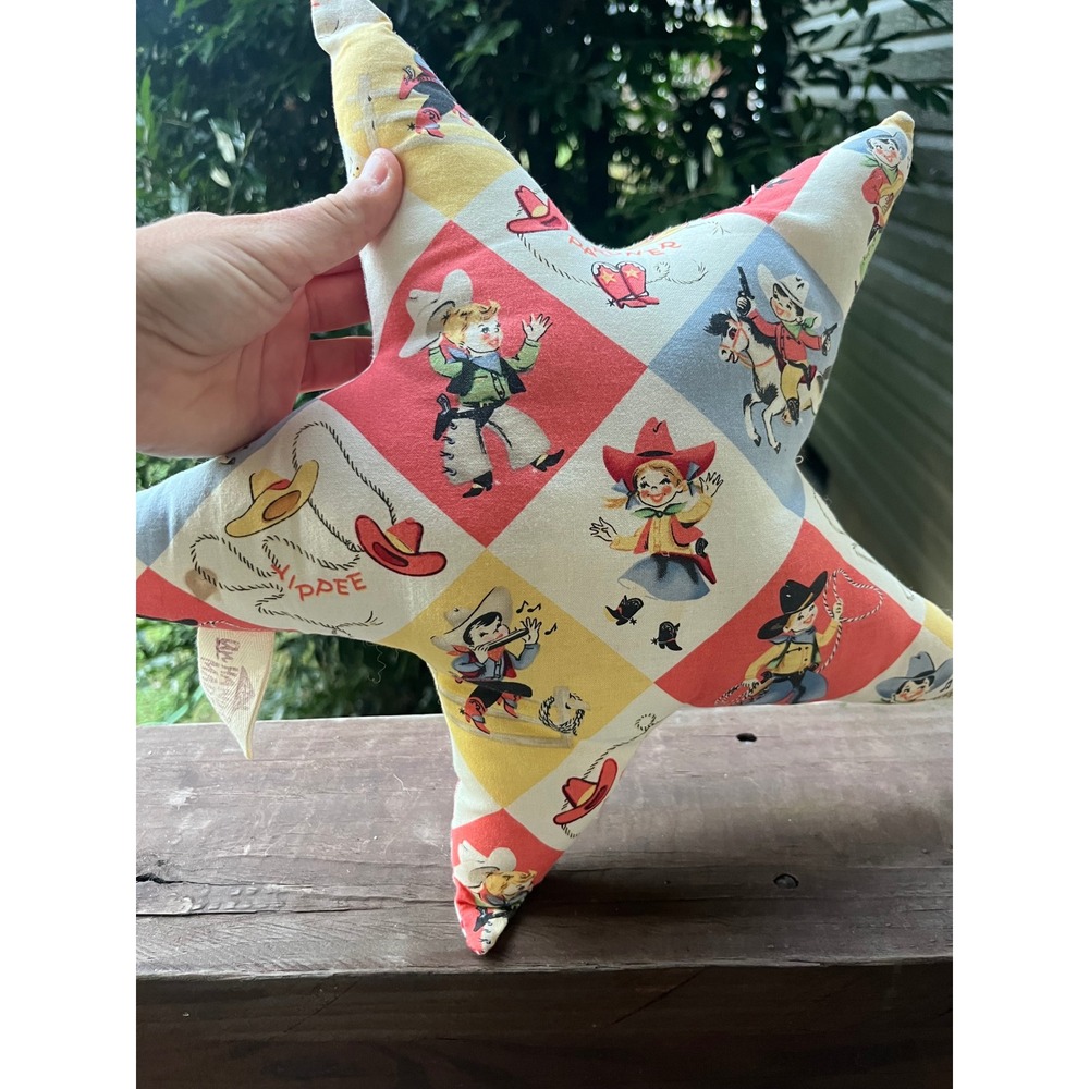 Handmade Vintage Western Cowboy Cowgirl Star Shaped Throw Pillow Red Polka Dot
